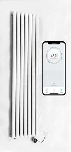 Greened House WiFi Smart Electric Radiator Oval Tube Single Panel Vertical Tall Column Radiator 7 Day Programmable Timer App Compatibility (White, 1600 x 420)