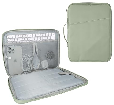 kwmobile Tablet und Tastatur Tasche kompatibel mit Magic Keyboard K380 K480 & 12,9 - 13 Tablet Hülle - Tablettasche mit zahlreichen Taschen - Bluetooth Keyboard Schutzhülle - Grün