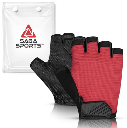 SAGA SPORTS Kids Cycling Gloves, Half Fingerless Anti-Slip Bike Gloves for Boys & Girls | Kids Motorbike Gloves Non-Slip MTB, BMX (Red, Small [4-6])
