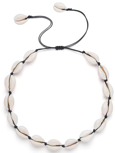 LQTSLFM Collar de Conchas Mujer, Collares de Conchas de Playa de Verano, Exquisito Bohemia Necklace, Ajustable Collar Concha para Mujer Regalos de Joyería (Negro)