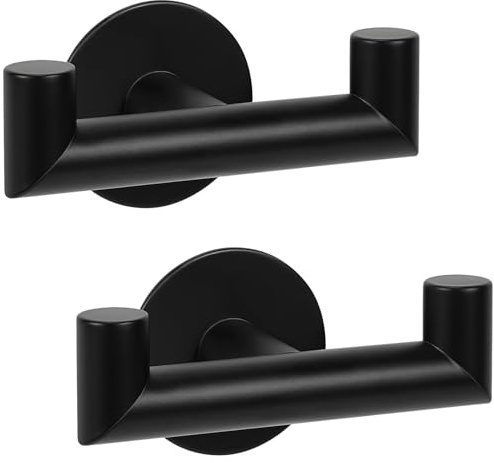 YUET Ganci Adesivi, 2 pezzi Appendi Accappatoio Bagno in Acciaio inox, Nero | Gancio Doppio Appendiabiti da Parete Senza Forare, Porta Asciugamani Autoadesivo per Bagno o Cucina