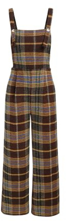 CIDER Overalls For Women Plaid Jumpsuit Wide Leg High Waist Square Neck Sleeveless Button Up Casual Overall