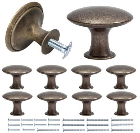 Maobeez 10pc Drawer Knobs Vintage, Round Bronze Cupboard Handles Knob, Antique Zinc Alloy Door Knob with Screws, 30mm Small Door Chic Cabinet Knobs for Wardrobes, Kitchen, Furniture