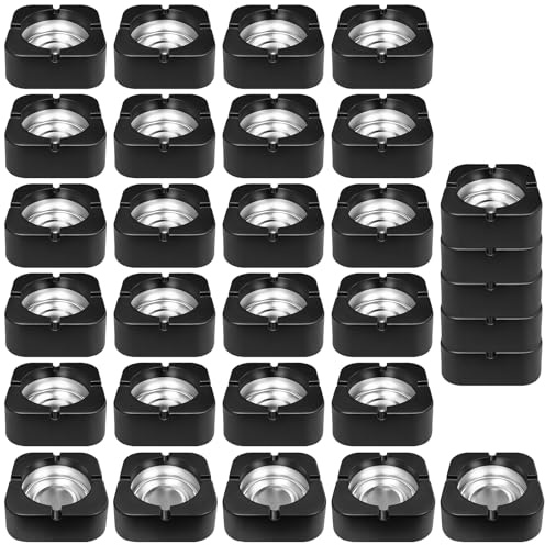 Set da 30 Posacenere in Acciaio Inox, Posacenere da Tavolo Moderno Ø9,9 cm, PosacenereQuadrati Portatili in Metallo con 4 Scanalature per Sigarette, Lavabile e Resistente per Interni & Esterni