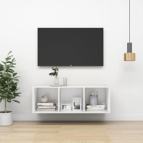 AJJHUUKI Meuble TV mural blanc 37 x 37 x 107 cm en bois d'ingénierie, centres de divertissement et supports TV