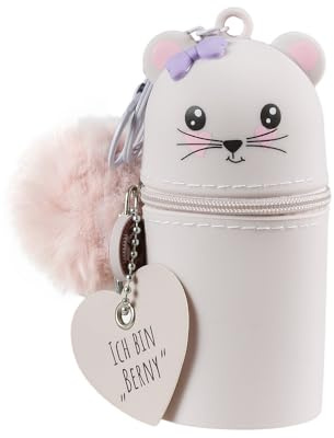 Lulubug Schlüsselanhänger Kinder Tiere Berny | Mini Silikon Anhänger mit Puschel & Namensschild | Abwaschbar | Für Schlüsselbund, Ranzen, Rucksack, Jacke | 5 x 5 x 10 cm