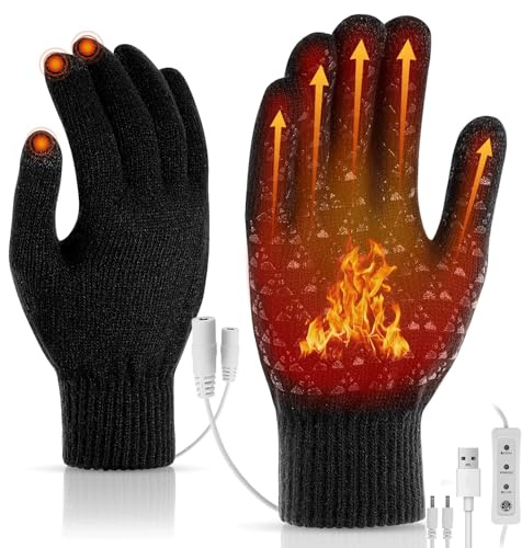 Guantes Calefactables USB, Guantes Térmicos para Hombres y Mujeres, Guantes de Punto Cálidos, Calefacción con Dedos Completos por USB con 3 Niveles de Temperatura