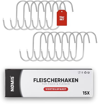 Fleischerhaken [15er Set] VORTEILSPAKET | Fleischerhaken Edelstahl für Fleisch | Fleischhaken | Beliebt bei Jägern und Metzgern | 5 MM Dick | Perfekt zum Aufhängen, Trocken und Räuchern von Fleisch