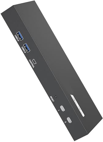 OAJABBGE Commutateur KVM UHD 4K 60 Hz À Deux Moniteurs Connectivités USB3.0 Commandes De Raccourcis Clavier 2 Partage PC Boîtier Métallique Commutateur KVM Touches Raccourci Deux Écrans