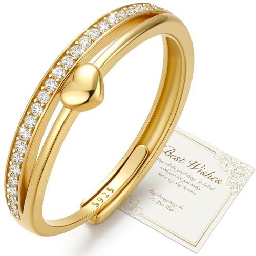 J.Fée Ring Silber 925 Damen mit 5A Zirkonia, Ring Damen Gold Verstellbarer, Verlobungsring Damens Promise Rings mit Geschenkbox, Elegante Schmuck Frauen Geschenke für Frauen, Gold/Silber/Rosegold