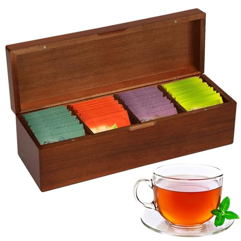 Tea Bag Storage Organiser Wooden Organiser 8 Compartment Teabag Storage Drawers, Tea Station Organizer with Drawer Caddy Box, Teabag Holder Container Boxes for Countertop (31x10.5x9.7cm)