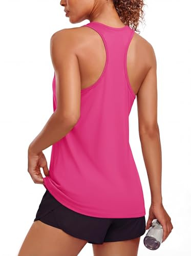 MAGCOMSEN Womens Gym Sleeveless Tank Top Racerback Summer Athletic Top | Racerback Workout Tank Top, Yoga Running Breathable Vest, Shirts, UPF 80+ UK Sports Comfortable Top
