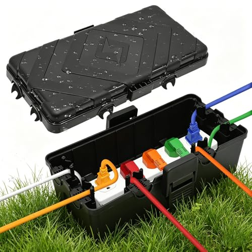 Cyiecweu Kabelbox Wasserdicht, Aufhängbar Abzweigdose IP54 Wasserdicht, Outdoor Steckerschutz Wetterfeste Elektrobox für Timer, Plug, Holiday Light, Schwarz (Medium)