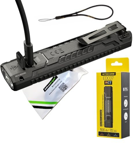 Nitecore EDC07 flache EDC-Taschenlampe, 1500 Lumen, kalt/warm/neutralweiß, umschaltbar, wiederaufladbar, leicht, mit EdisonBright-Kabel (schwarz)
