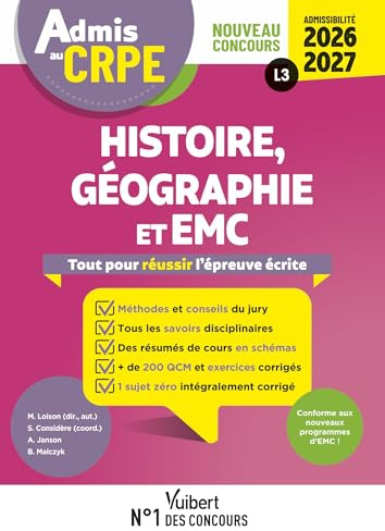 Admis au CRPE 2026-2027 - Epreuve écrite d’admissibilité L3 - Histoire Géographie EMC: Toutes les clés de la réussite