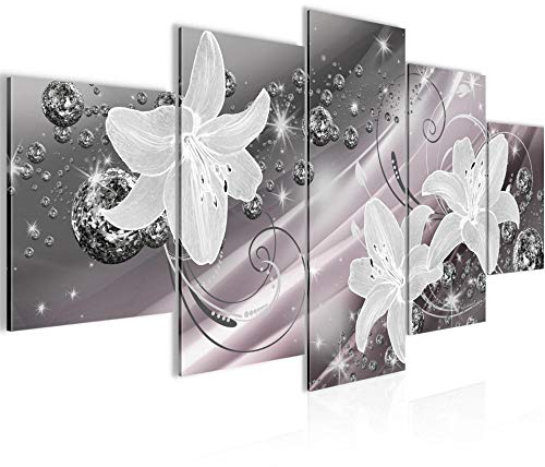 Runa Art Bild Wohnzimmer Schlafzimmer Blumen Lilien 5 Teilig Abstrakt Schwarz Weiss Wandbilder auf Vlies Leinwand 210153a