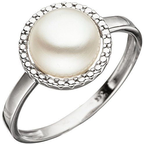 Ring Damenring mit Süßwasser Perle 333 Gold Weißgold Perlenring Fingerschmuck, Ringgröße:Innenumfang 50mm ~ Ø15.9mm