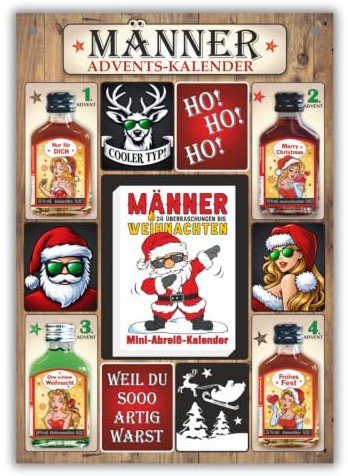 Männer Adventskalender - Artig mit Kräuterlikör und Pfefferminzlikör | 24 Seiten Abreißblock | Schnaps Likör Kalender für Männer zum anhängen | Geschenk zu Weihnachten | Scherzartikel