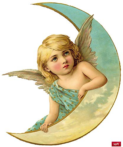 1art1 Engel Romantischer Engel In Mondsichel Wand-Tattoo | Deko Wandaufkleber für Wohnzimmer Kinderzimmer Küche Bad Flur | Wandsticker für Tür Wand Möbel/Schrank 72x60 cm