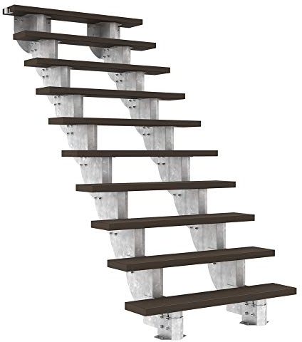 Außentreppe DOLLE Gardenstep mit 10 Stufen (Geschosshöhe: 185-225 cm) │120 cm Stufenbreite │ Stufenauflage Trimax® Dunkelbraun │ ohne Steiggeländer