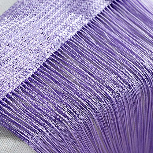Door String Curtain, Wall Panel Fringe Window Room Divider Blind, Home Patio Bedroom Decorative Tassel Screen Ribbon Strings Strip Silver Thread Screen for Wedding Coffee House Restaurant (Light-P)