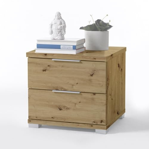 Universal Nachttisch in Artisan Eiche Optik - Moderner Nachtschrank mit zwei Schubladen für Ihr Bett - 46 x 43 x 42 cm (B/H/T)