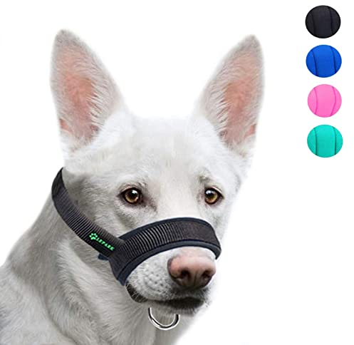 ILEPARK Maulkorb aus Stoff um Hunde vom Beisen, Bellen und Kauen abzuhalten, anpassbare Hals,Atmungsaktiv(S,Schwarz)