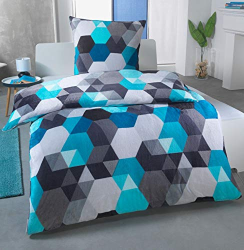 MALIKA® - Biancheria da letto invernale in pile cashmere, con federa 80 x 80 cm, più calda di flanella o flanella, dimensioni: 135 x 200 cm + 80 x 80 cm, motivo: 2