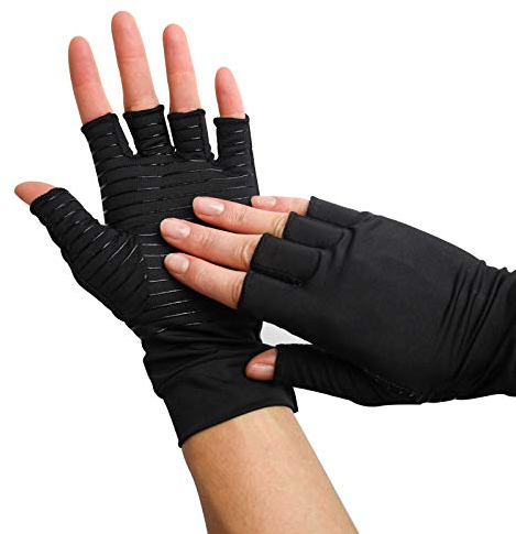 TRIXES - Guanti a compressione in rame, senza dita, con impugnatura aggiuntiva, isolanti per mani, dita e polsi e muscoli, misura grande