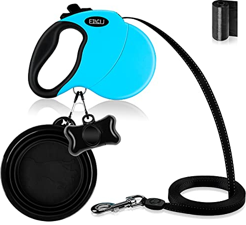 ETACCU Rollleinen für Hunde Robuste 5M Roll-Leine mit EIN-Knopf-Sperrsystem, Rutschfester Griff, Ohne Verwicklung, Reflektierende Einziehbare Hundeleine für Mittelgroße/Große Hunde bis 50KG (Blau)