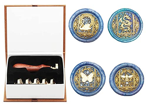 Wachs-Siegel-Stempel-Set, AMTOL 4 PCS Starry Animal Siegellack-Stempel-Set, Vintage personalisierte Wachssiegel für Briefkarten-Einladungen, Geschenkverpackung.