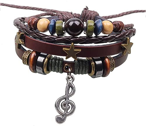 Bracelet Wedity avec notes de musique Bracelet tressé avec étoiles Bracelet corde en cuir Accessoires de main pour femme et homme