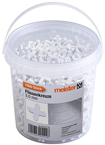 Meister 4427100 - Croce per piastrelle, 3,0 mm, pratico set da 1600 pezzi, in robusto polipropilene, accessori per piastrelle, ausilio per la posa delle piastrelle, croce per fughe, colore: Bianco