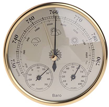 POKHDYE Wandbehang Barometer Barometer Outdoor -30~50 ℃ 0~100% RH 970~1050 hPa Wandmontiertes Haushaltsbarometer Thermometer Hygrometer Wetterstation zum Aufhängen, Golden