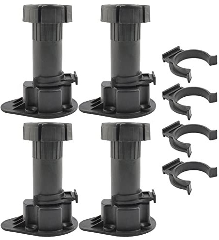 sgxxkj123 Set of 4 Black Plastic Adjustable Cabinet Legs, Plinth Furniture Feet Levelling Foot, Stable Leg Leveler Hardware, for Kitchen Bathroom Cabinet Table Chair(Color:small card, Size:12-15 cm)