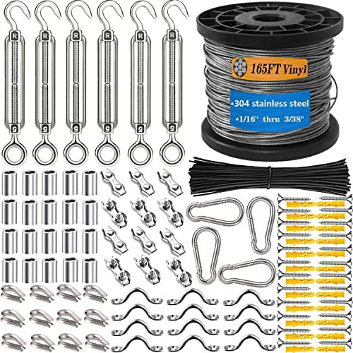 50M x 2mm 304 Stainless Steel Wire Rope Kit with M5 Turnbuckle Tensioner - Heavy-Duty Garden Cable for Climbing Plants, Catenary Wire, String Lights Hanging & Outdoor DIY Projects