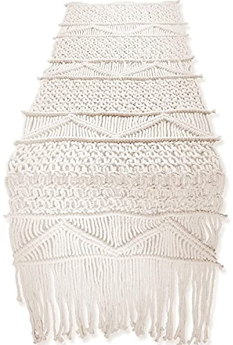 OVNSHVN Makramee Tischläufer Makramee Tischset Boho Beige Handgewebt Im Nordischen Stil Hochzeitsdeko Vintage Tischdecke 35cm*180cm