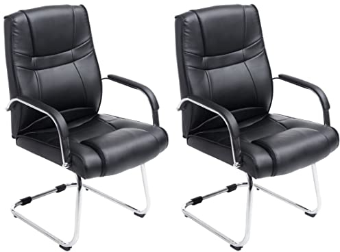 CLP 2er Set XXL-Freischwinger Attila I gepolsterter Besucherstuhl mit Kunstleder-Bezug I Bis 180 kg belastbar, Farbe:schwarz
