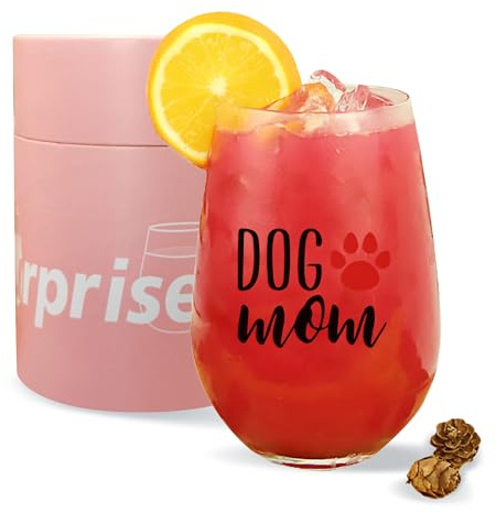 SHENDONG Weinglas mit Aufschrift Dog Mom, für Hunde, Mutter, Hundeliebhaber, Geburtstag, Muttertag, Geschenk für Hund, Mutter, Tochter, Sohn, mit Geschenkbox, dick, 450 ml