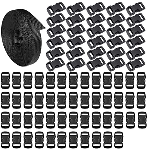 HUAZIZ 80 Stück 10 mm Klickverschluss klick-Verschluss aus Kunststoff Klippverschluss Steckschließer Steckverschluss, Ersatz Schnalle Reparatur, Näh Zubehör,Seitenschnalle und 10 Meter Nylon-Gurtband