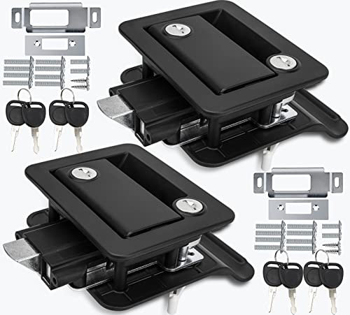 Wohnmobil-Türriegel, 100 % Metall, Ersatz-Set, 2 Stück, schwarze Wohnmobil-Eingangstürschlösser für Reiseanhänger, Türsicherung, nur passend für 7 x 9,5 cm Türschlossloch, 8 Wohnmobil-Schlüssel