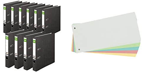 Original DINOR™ Ordner-Wolkenmarmor-Recycling - Made in Germany. 10er Pack 5 cm breit DIN A4 schwarz Aktenordner & Limit Trennstreifen, aus Karton,gelocht, 180 g/m², 5 Farben, 100 Stück, ‎240 x 105 mm