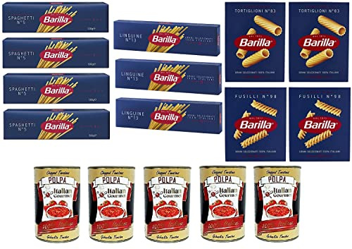 Pasta Barilla pasta fideos espaguetis linguine fusilli tortiglioni 11 x 500 g y italiano Gourmet Polpa di pomodoro pasta de tomate finamente picada 5 x 400 g