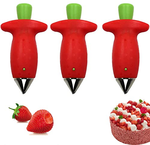 Erdbeer Strunkentferner,Obstentkerner 3 Stück,Strunkentferner für weiches Obst und Gemüse, Einfaches Entfernen von Strünken, für Erdbeeren, Ananas, Kartoffeln Zu Schneiden(Rot)