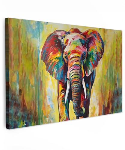 MuchoWow© Leinwand Bilder Groß XXL Wanddeko Wohnzimmer Aesthetic Room Decor | 120x80 cm - Deko Zimmer Wandbilder Modern Fotogeschenke Kunstdruck - Bunt - Elefant - Kunst - Malerei - Tiere - Regenbogen