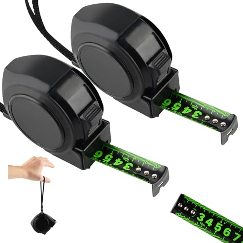 Mètre ruban en acier fluorescent, ruban à mesurer de 5 m, ruban métrique épais, résistant à l'usure, ruban à mesurer rétractable, outils pour professionnels et propriétaires (10 m, 2)