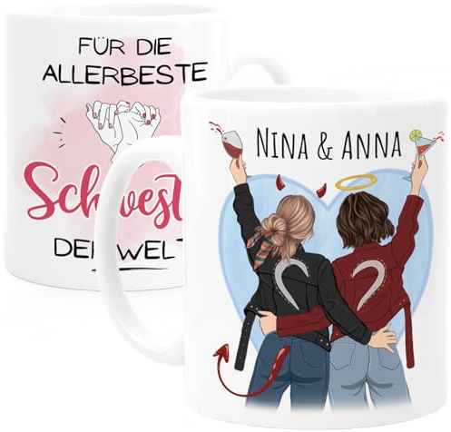 Tassenliebling® Schwester Tasse personalisiert für kleine oder große Schwester Geschenk - Tasse - Schwesterherz - Sister - oder Freundinnen