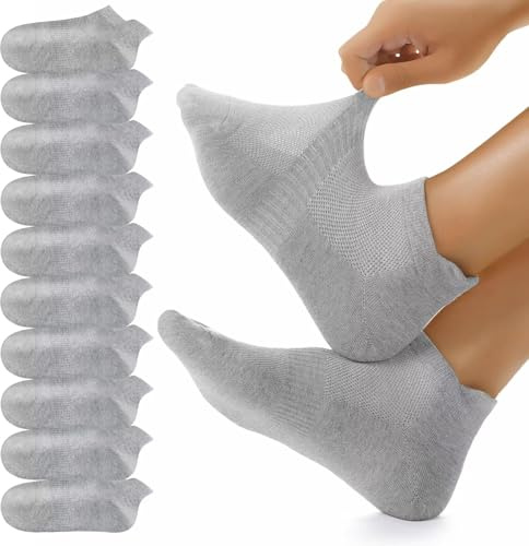 YouShow 10 par sneakers strumpor män kvinnor, andningsbara bomullsstrumpor, korta sportstrumpor, löparstrumpor, 10 x grå, 35-38 EU