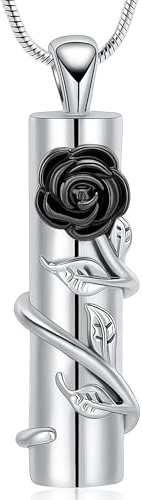 VCCWYQK Collier urne en forme de rose avec cylindre creux pour cendres pour homme et femme - Bijou funéraire - Médaillon commémoratif pour un être cher, taille unique, Acier inoxydable, Pas de gemme