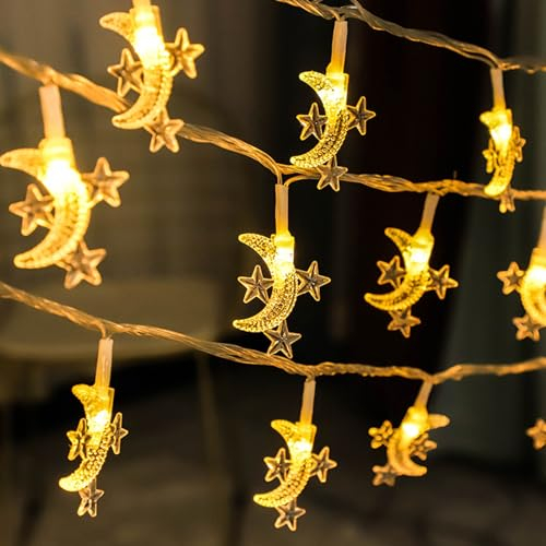 ACAREY Ramadan Deko Ramadan Lichterkette, 20M 200 LED Ramadan Lichterkette, USB Ramadan Dekoration Laternen Stern Lichterkette, Ramadan Dekoration Für Außen Innen Garten Rasen (20M 200LED)